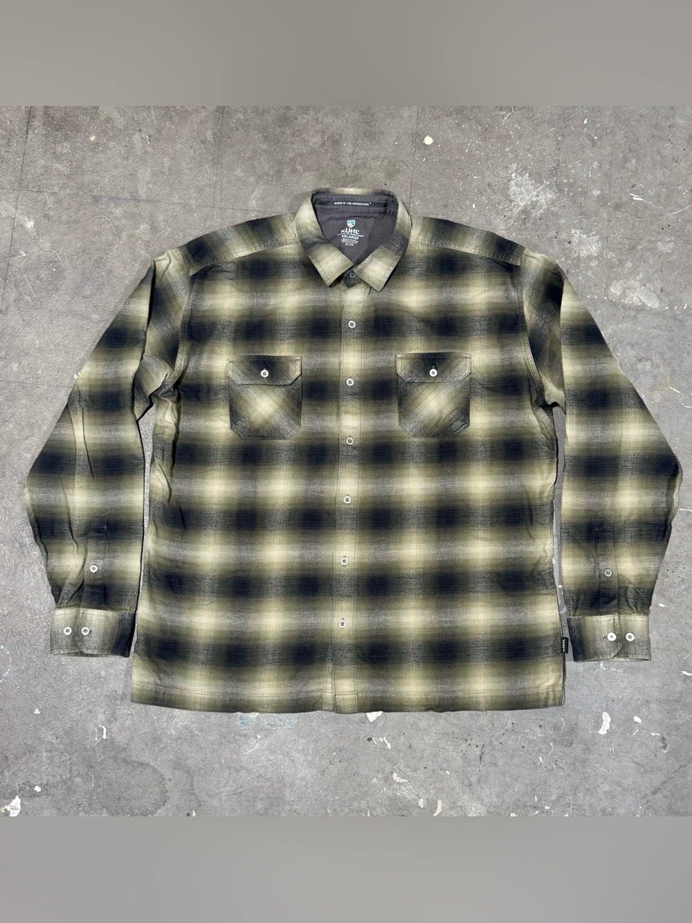 Kuhl Shirt Mens XXL Green Shadow Plaid Dillingr Flannel Long Sleeve Casual EUC
